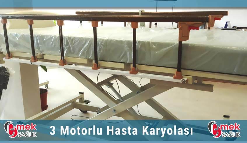 3 Motorlu Alüminyum Yan Korkuluklu Hasta Karyolası